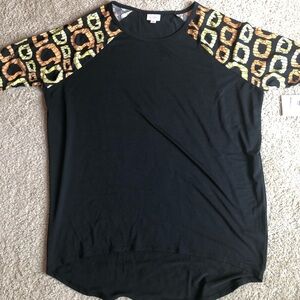 Lularoe Irma Halloween Vampire teeth tunic short sleeve shirt top orange black